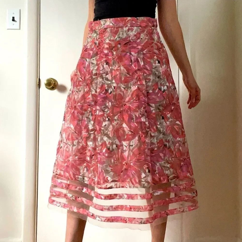 Anthropologie Sachin + Babi Strawberry Hill Tulle Midi Skirt Size 12P